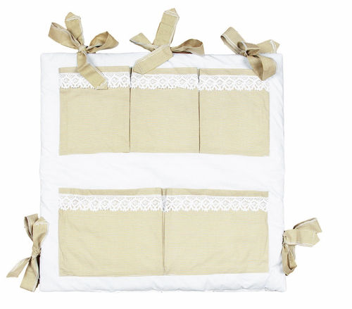Pocket Cot Tidy (padded) - Beige Stripes with Lace Collection - Vizaro