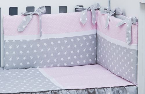 Cot Bed Bumper, Duvet and Duvet Cover - 5 Pieces Set - Polka Dots and Stars Collection - Vizaro