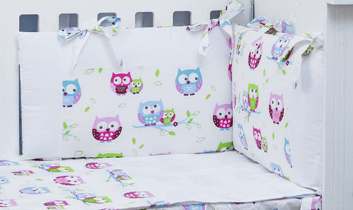 Cot Bed Bumper, Duvet and Duvet Cover - 5 Pieces Set - Little Owls Collection - Vizaro
