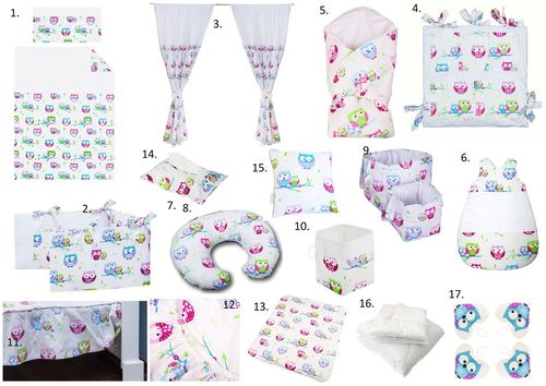 The Complete Baby Package Cot Bed - 19 Pieces Set - Little Owls Collection - Vizaro