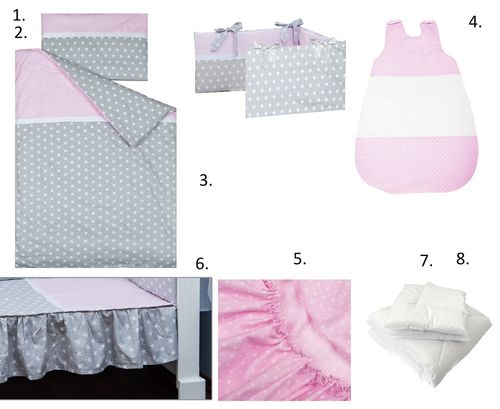 Complete Bedding Set for Cot - 8 Pieces Set - Polka Dots and Stars Collection - Vizaro