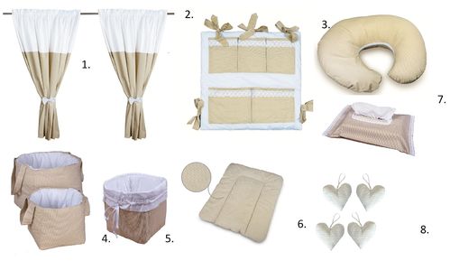 Baby's Room Decor Set - 8 Pieces Set - Beige Stripes with Lace Collection - Vizaro