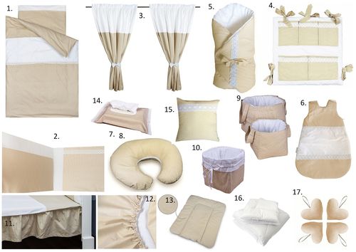 The Complete Baby Package Cot Bed - 19 Pieces Set - Beige Stripes with Lace Collection - Vizaro