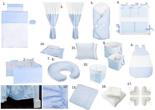 The Complete Baby Package Cot Bed - 19 Pieces Set - Blue & White Collection - Vizaro