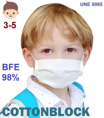Reusable Face Mask TRIMATT COTTONBLOCK -100% Cotton Cloth- Children 2 to 4 -BFE 98% UNE 0065 apprvd