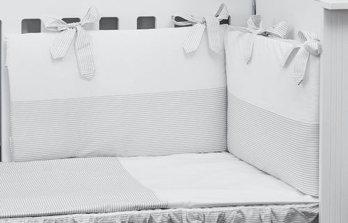 Cot Bed Bumper and Duvet Cover, Pillow case, 3 Pieces Set - Grey Stripes Collection  - Vizaro
