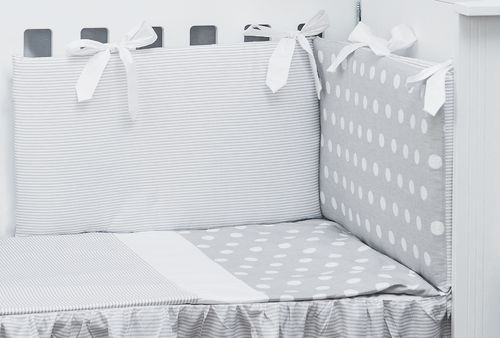 Cot Bed Bumper and Duvet Cover - 3 Pieces Set- Polka Dots and Stripes Collection  - Vizaro