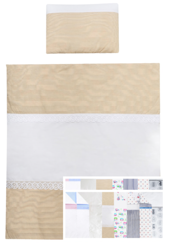 Quilt & pillow for Moses Basket - Beige Stripes with Lace Collection