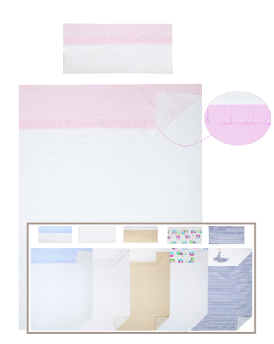 3 piece Bedding Set of Sheets for Cot - Pink & White Collection - Vizaro