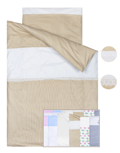 Duvet cover bedding set for Cot Bed - Beige Stripes with Lace Collection - Vizaro