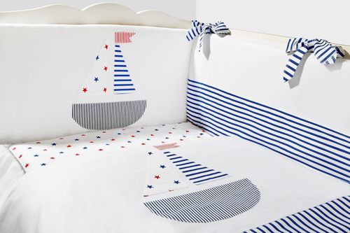 Cot Bed Bumper, Duvet and Duvet Cover - 5 Pieces Set - Little Sailing Boat Collection - Vizaro