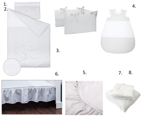 Complete Bedding Set for Cot - 8 Pieces Set - Grey Stripes Collection - Vizaro