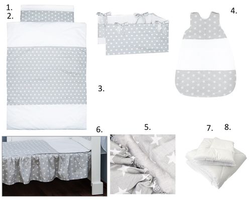 Complete Bedding Set for Cot - 8 Pieces Set - Little Stars Collection - Vizaro