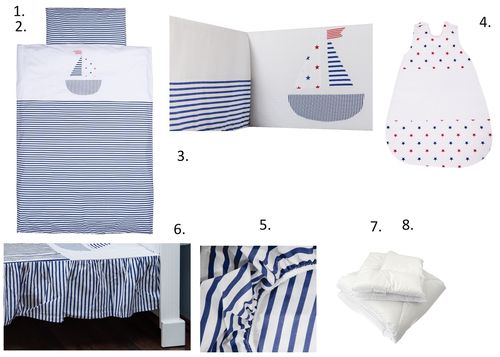 Complete Bedding Set for Cot Bed - 8 Pieces Set - Little Sailing Boat Collection - Vizaro