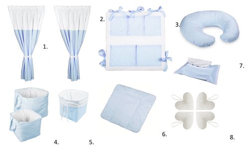 Baby's Room Decor Set - 8 Pieces Set - Blue & White Collection - Vizaro