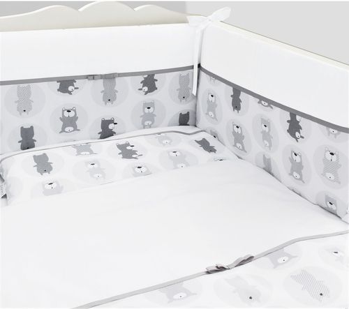 Cot Bed Bumper, Duvet and Duvet Cover - 5 Pieces Set - Grey Bears Collection - Vizaro