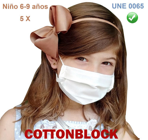 PACK 5x Face Mask TRIMATT COTTONBLOCK - 100% Cotton Water-repellent - CHILDREN 6 to 9