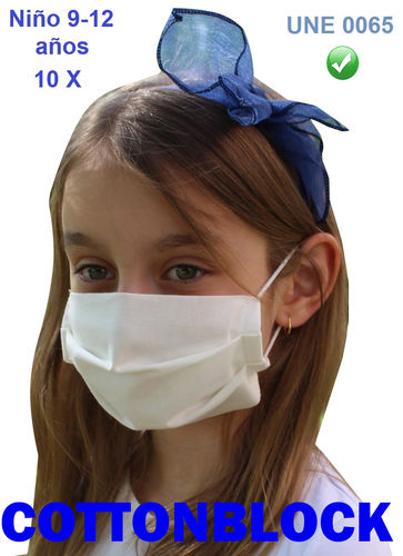 PACK 10x Face Mask TRIMATT COTTONBLOCK - 100% Cotton Water-repellent - CHILDREN 9 to 12