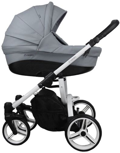Vizaro Pearl LEATHER ARCTIC GREY & WHITE Frame - Luxury Baby Travel System - 3 in 1