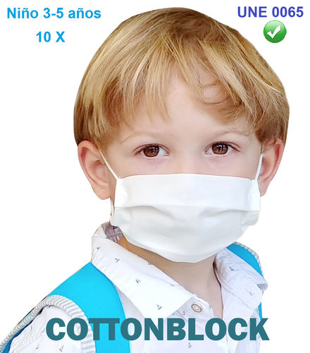 PACK 10x Face Mask TRIMATT COTTONBLOCK - 100% Cotton Water-repellent - CHILDREN 3 to 5