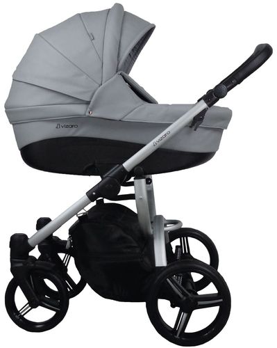 Vizaro Pearl LEATHER ARCTIC GREY & SILVER Frame - Luxury Baby Travel System - 3 in 1