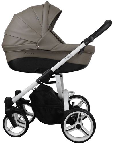 Vizaro Pearl NOUGAT LEATHER & WHITE Frame - Baby Travel System - 3 in 1