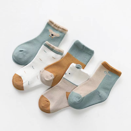 Set of 5 pairs of unisex socks for babies 0 to 12 months - 100% Cotton