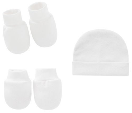 Pack Hat, Mittens and Booties for Newborn - 100% Cotton - Color White - Vizaro